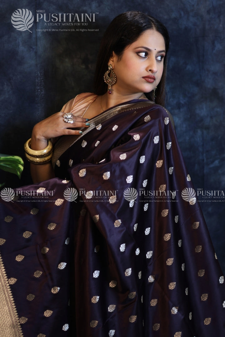 Brown Banarasi Mashru Silk Saree