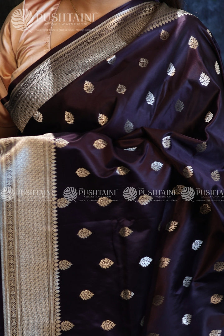Brown Banarasi Mashru Silk Saree