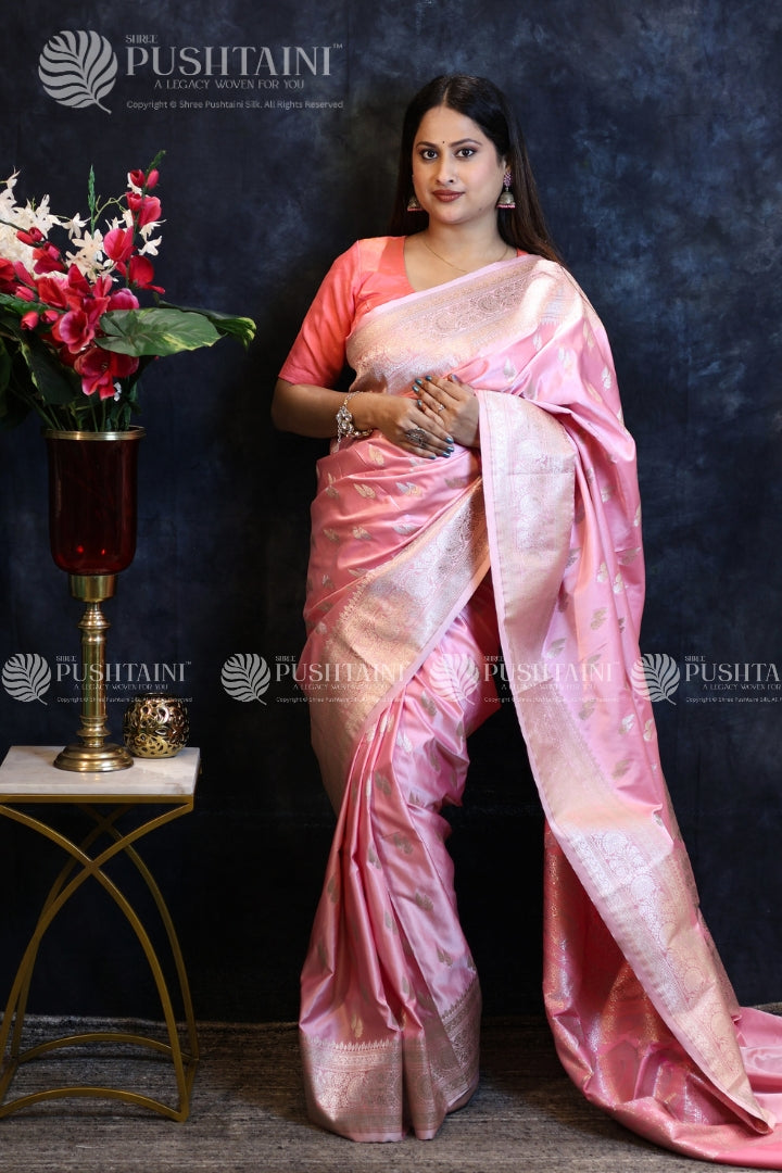 Pink Banarasi Mashru Silk Saree