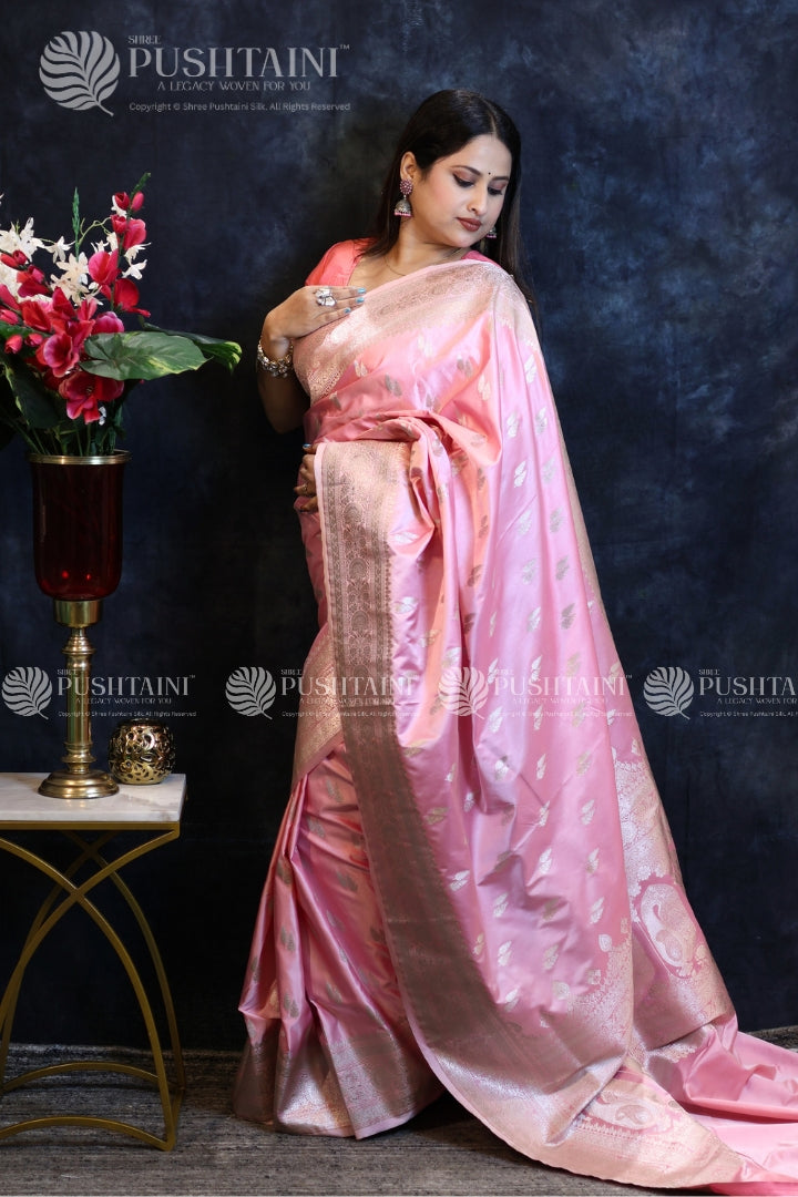 Pink Banarasi Mashru Silk Saree