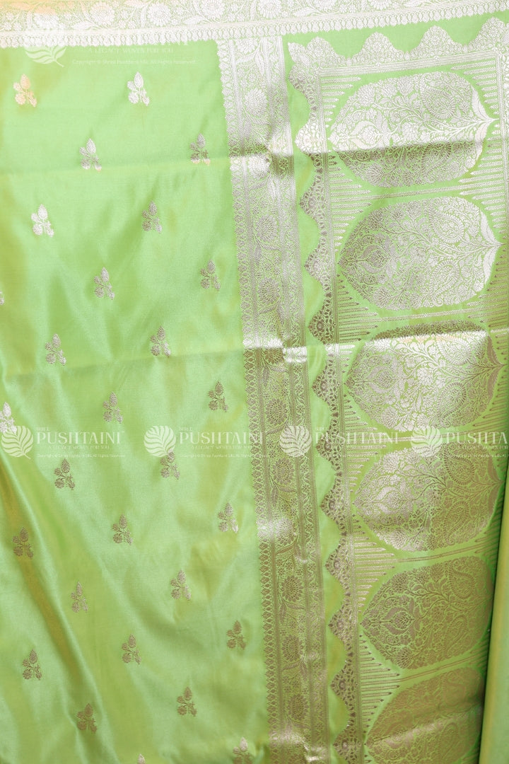 Pista Green Banarasi Mashru Silk Saree