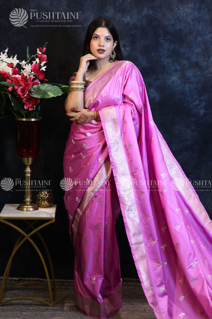 Purple Banarasi Mashru Silk Saree