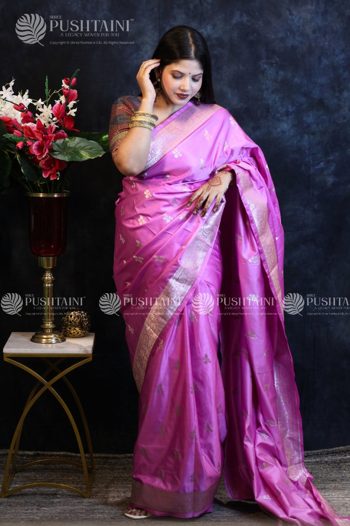 Purple Banarasi Mashru Silk Saree