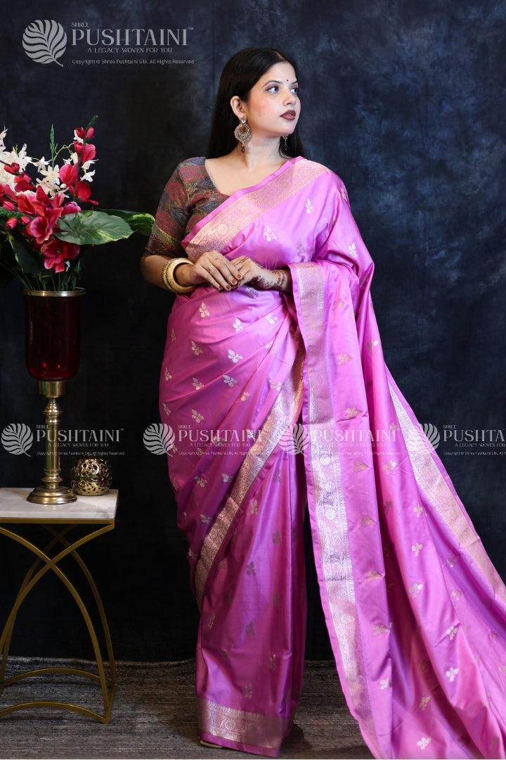 Purple Banarasi Mashru Silk Saree
