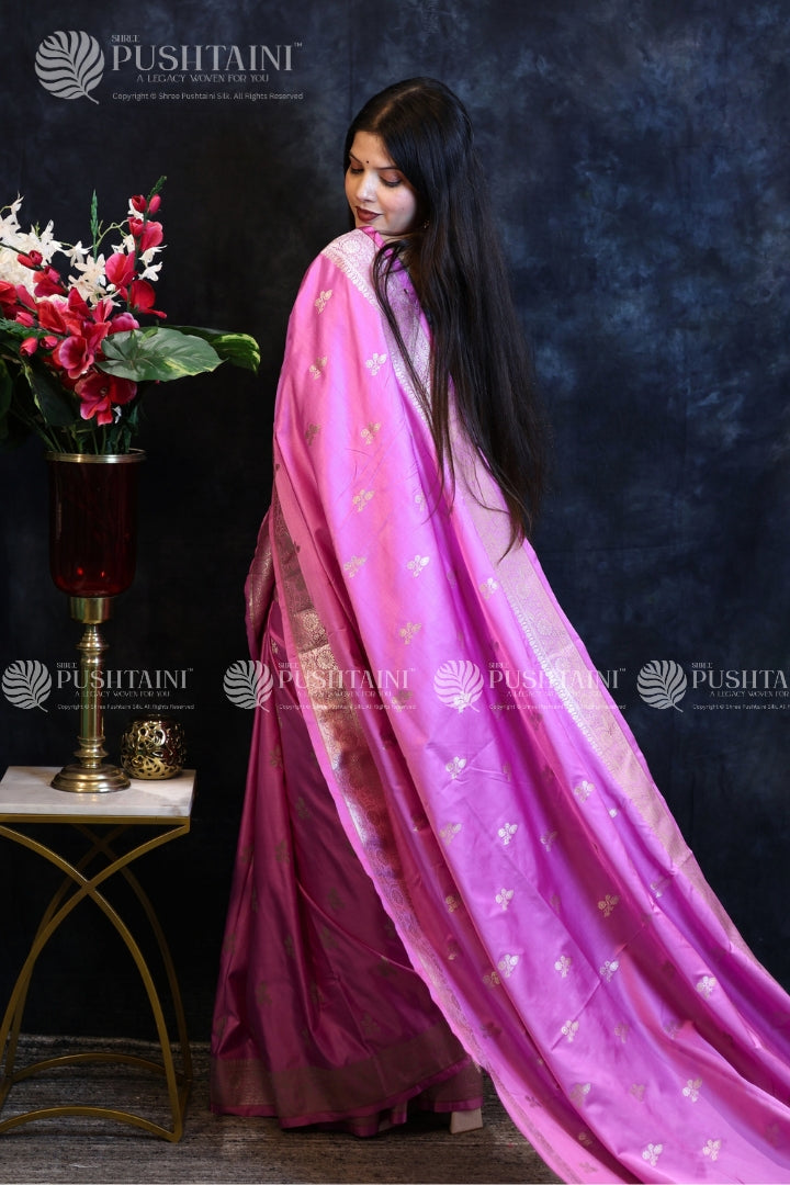 Purple Banarasi Mashru Silk Saree