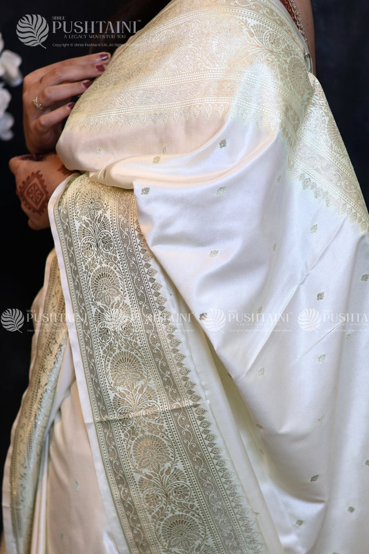 Cream Banarasi Mashru Silk Saree