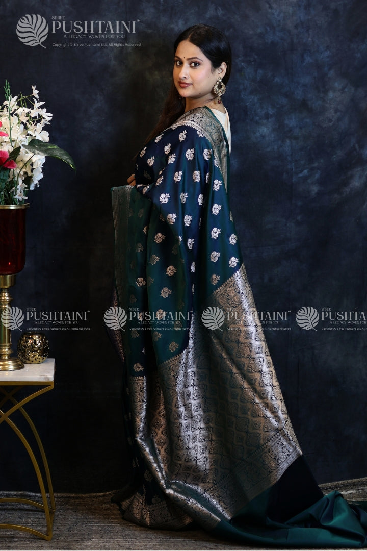 Peacock Blue Banarasi Mashru Silk Saree