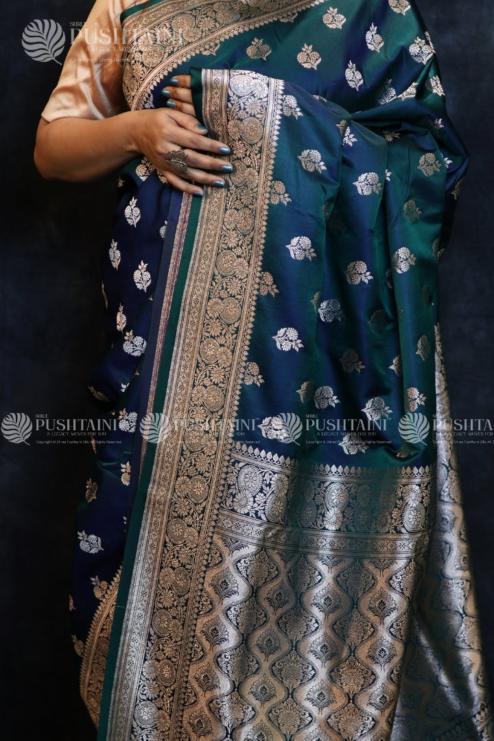 Peacock Blue Banarasi Mashru Silk Saree