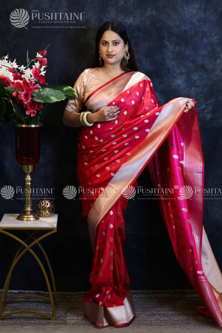Red Banarasi Mashru Silk Saree
