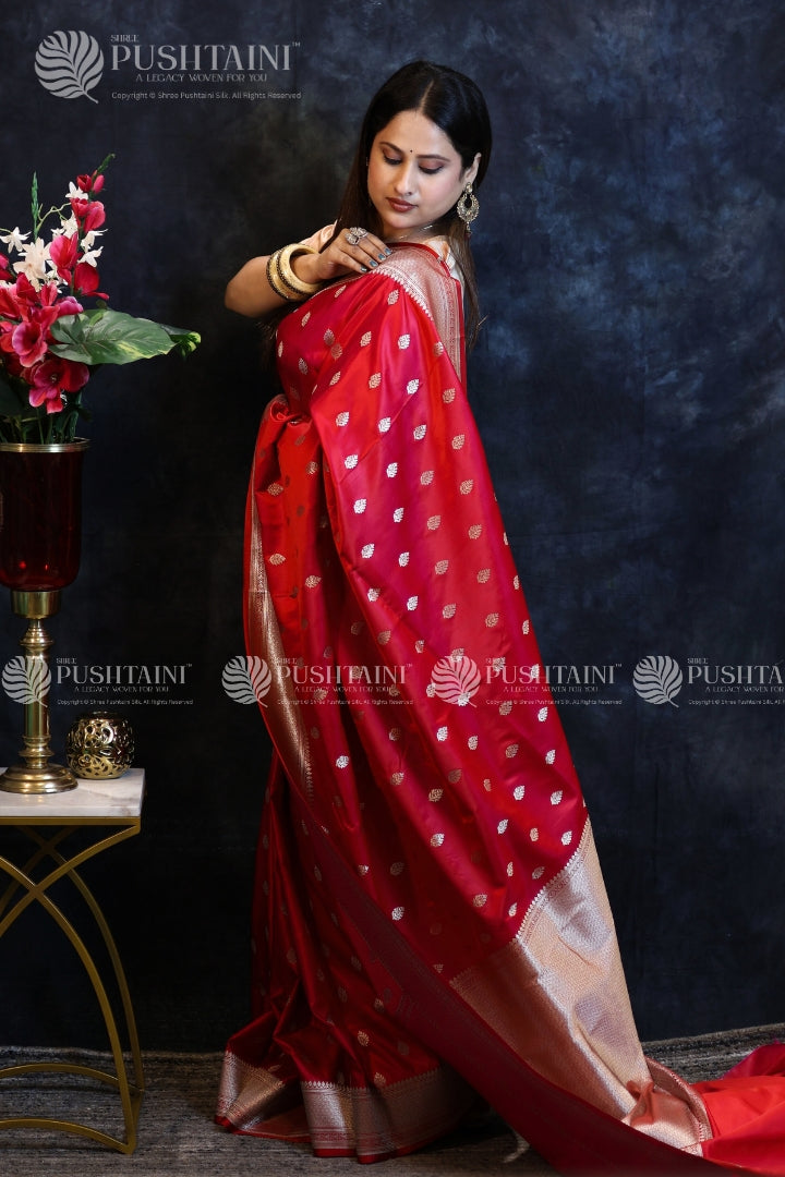 Red Banarasi Mashru Silk Saree