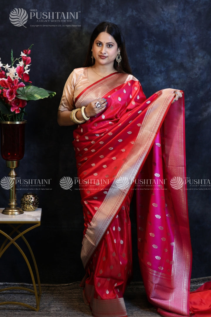 Red Banarasi Mashru Silk Saree