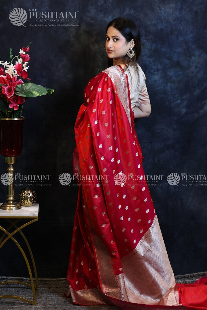 Red Banarasi Mashru Silk Saree