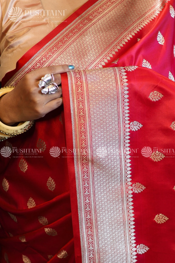 Red Banarasi Mashru Silk Saree