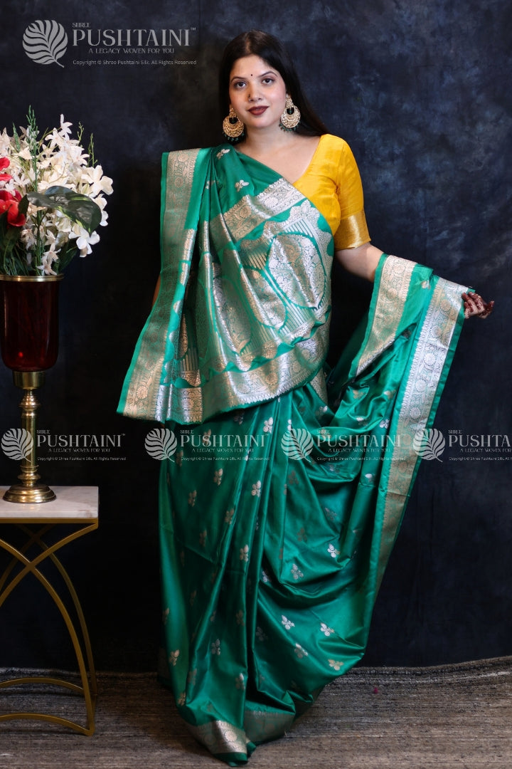 Sea Green Banarasi Mashru Silk Saree