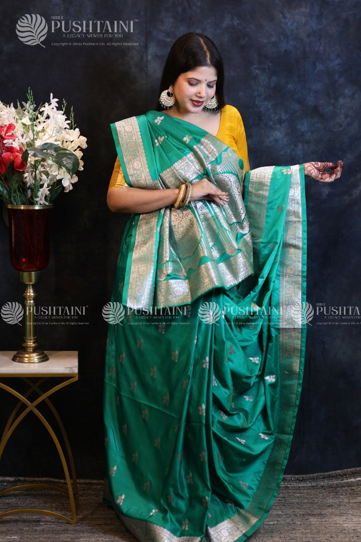 Sea Green Banarasi Mashru Silk Saree