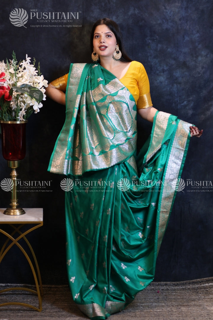 Sea Green Banarasi Mashru Silk Saree