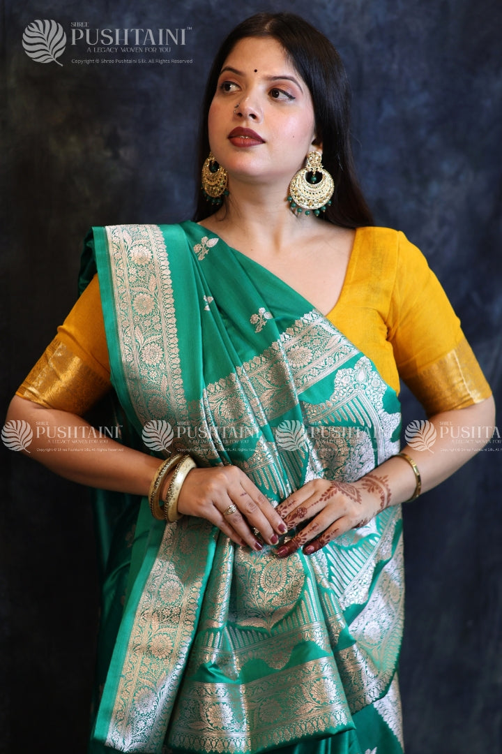 Sea Green Banarasi Mashru Silk Saree