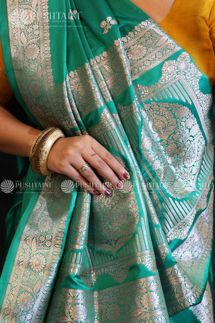 Sea Green Banarasi Mashru Silk Saree