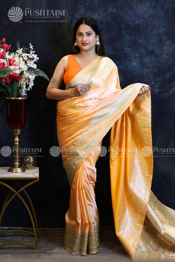 Golden Banarasi Mashru Silk Saree