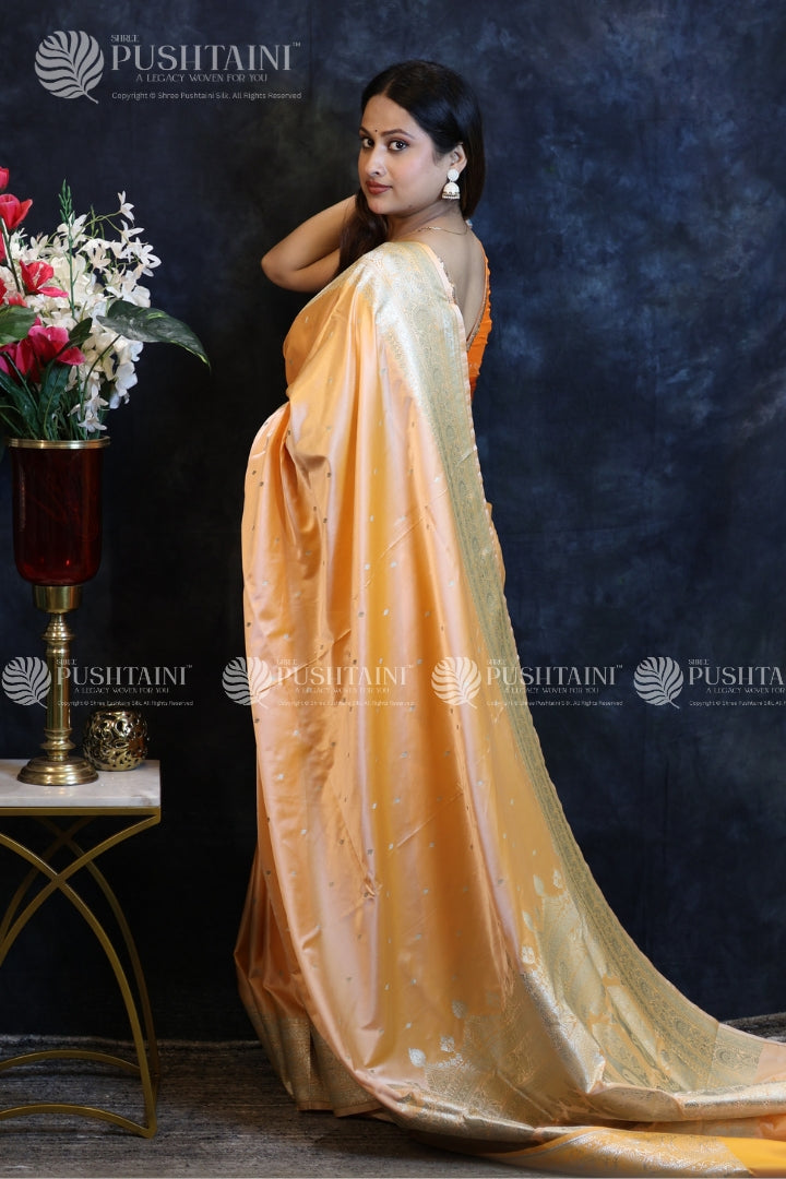 Golden Banarasi Mashru Silk Saree