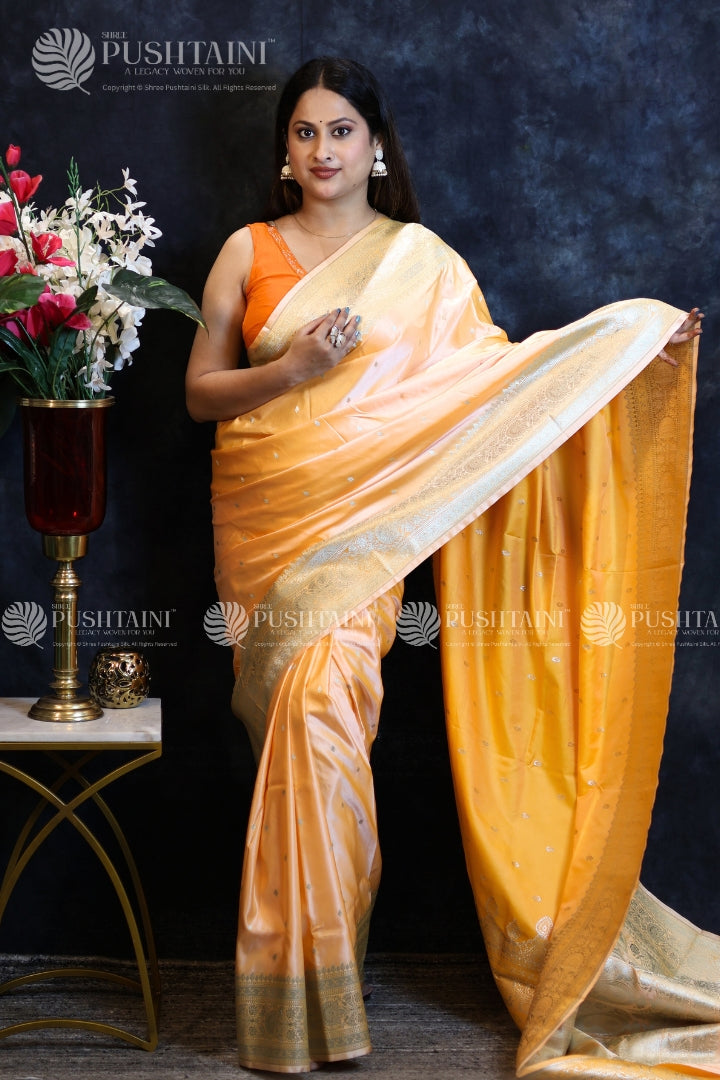 Golden Banarasi Mashru Silk Saree