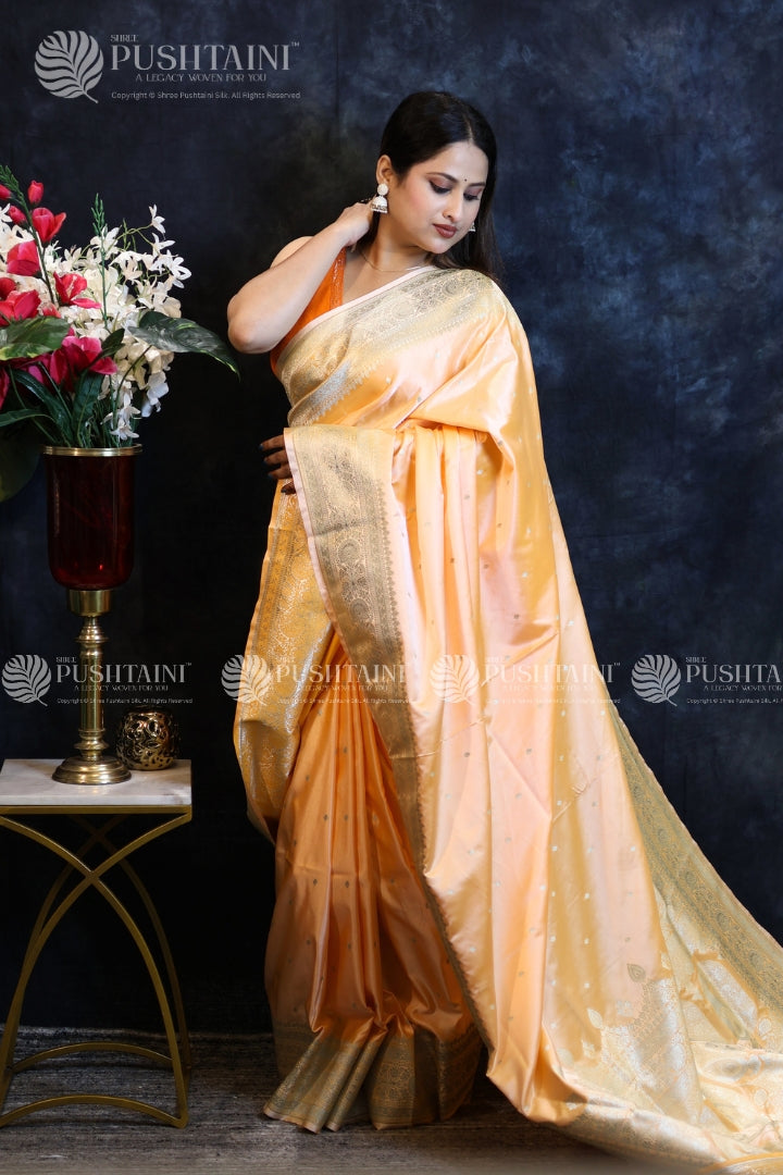 Golden Banarasi Mashru Silk Saree