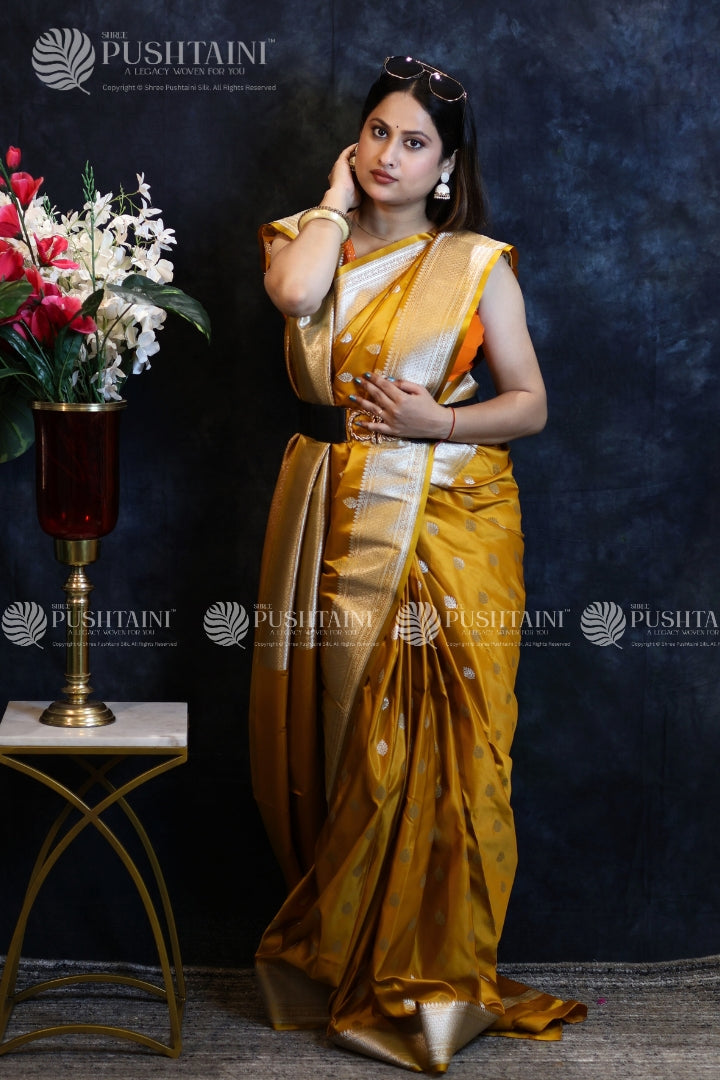 Gold Banarasi Mashru Silk Saree