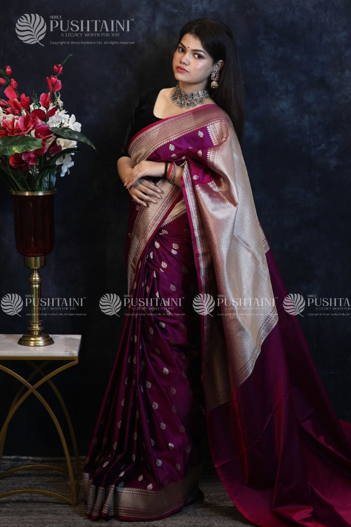 Purple Banarasi Mashru Silk Saree