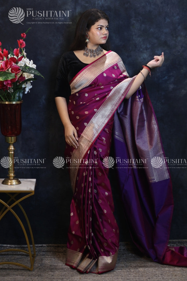 Purple Banarasi Mashru Silk Saree