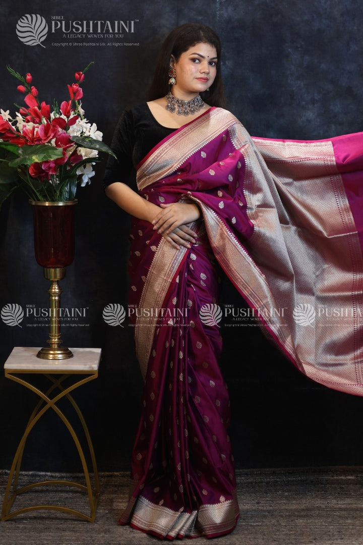 Purple Banarasi Mashru Silk Saree
