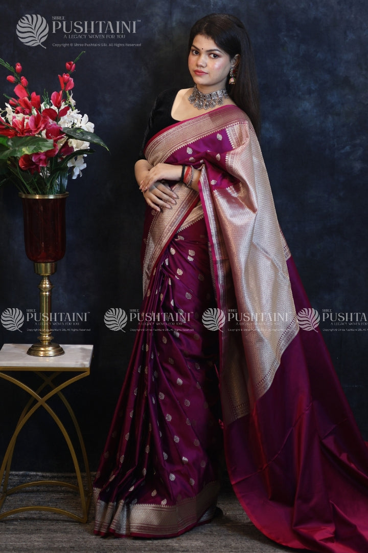 Purple Banarasi Mashru Silk Saree