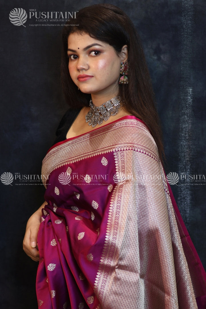 Purple Banarasi Mashru Silk Saree