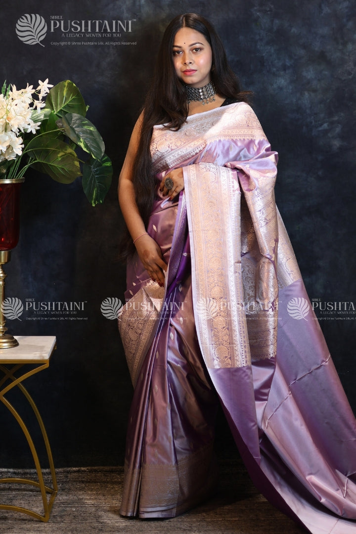 Purple Banarasi Mashru Silk Saree