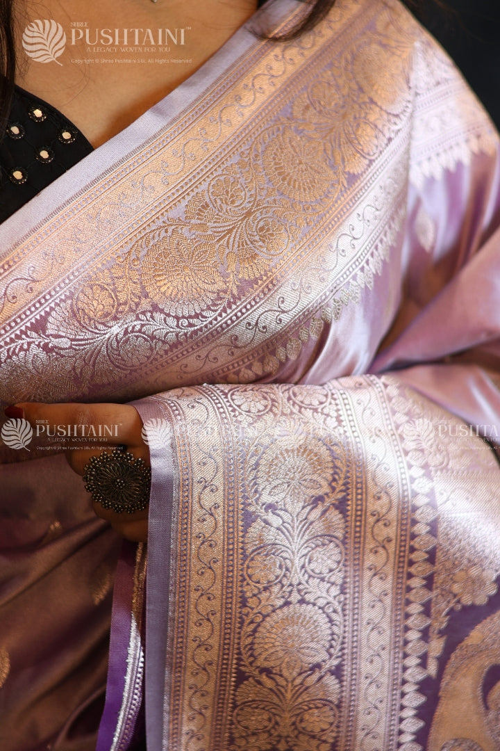 Purple Banarasi Mashru Silk Saree