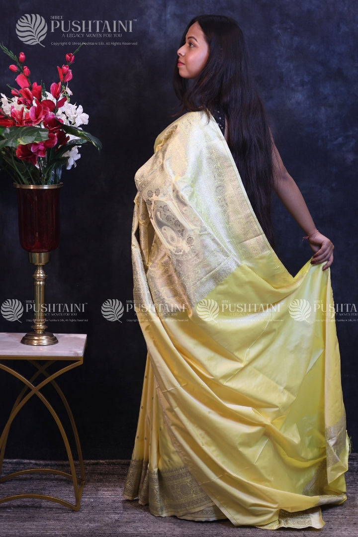 Yellow Banarasi Mashru Silk Saree