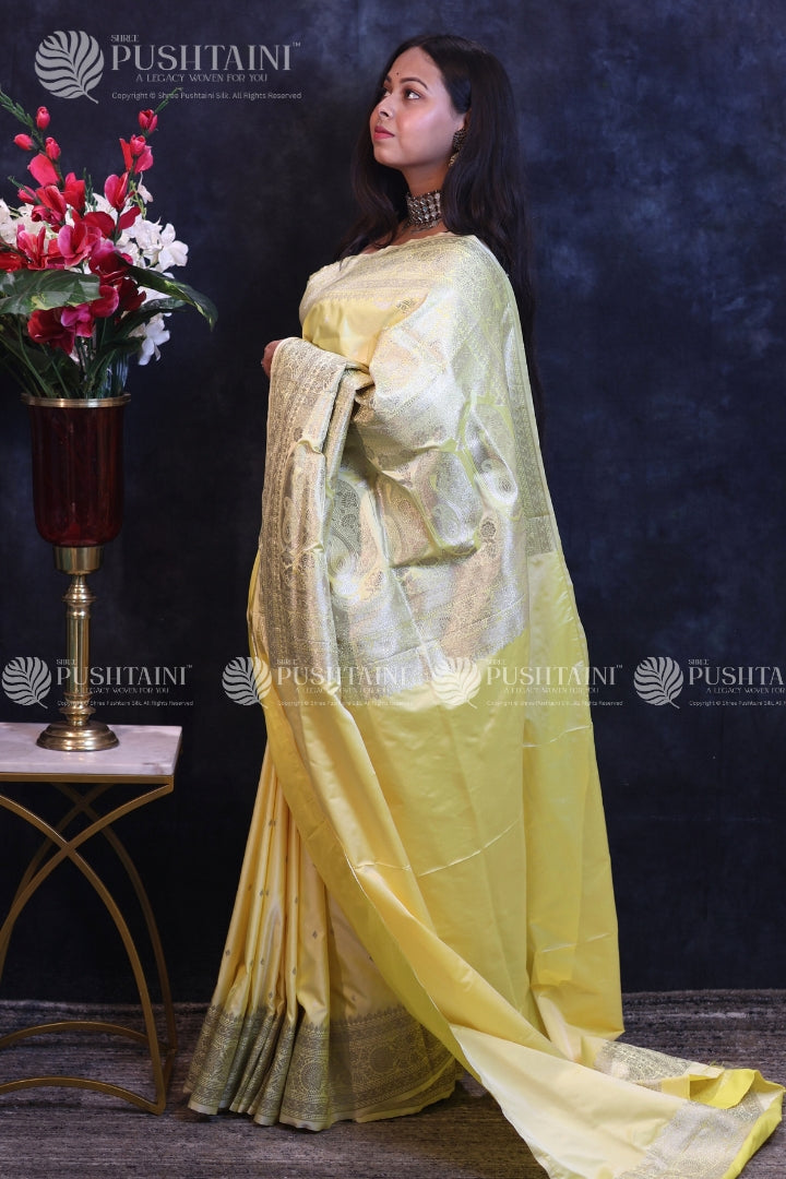 Yellow Banarasi Mashru Silk Saree