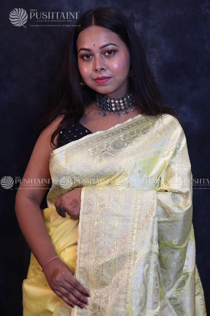 Yellow Banarasi Mashru Silk Saree