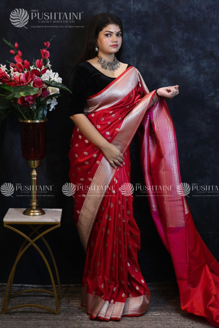 Red Colour Banarasi Mashru Silk Saree