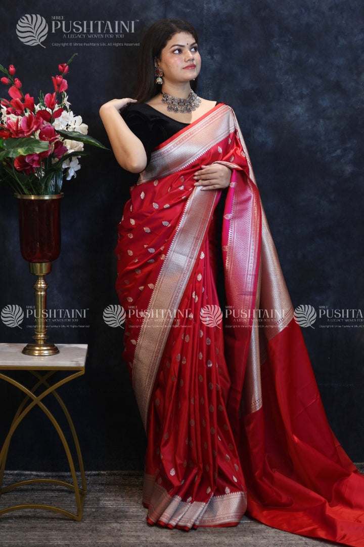 Red Colour Banarasi Mashru Silk Saree