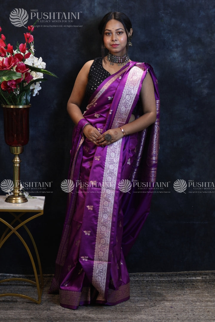 Purple Colour Banarasi Mashru Silk Saree