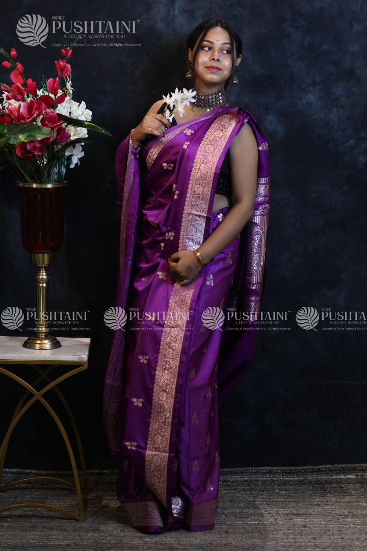 Purple Colour Banarasi Mashru Silk Saree