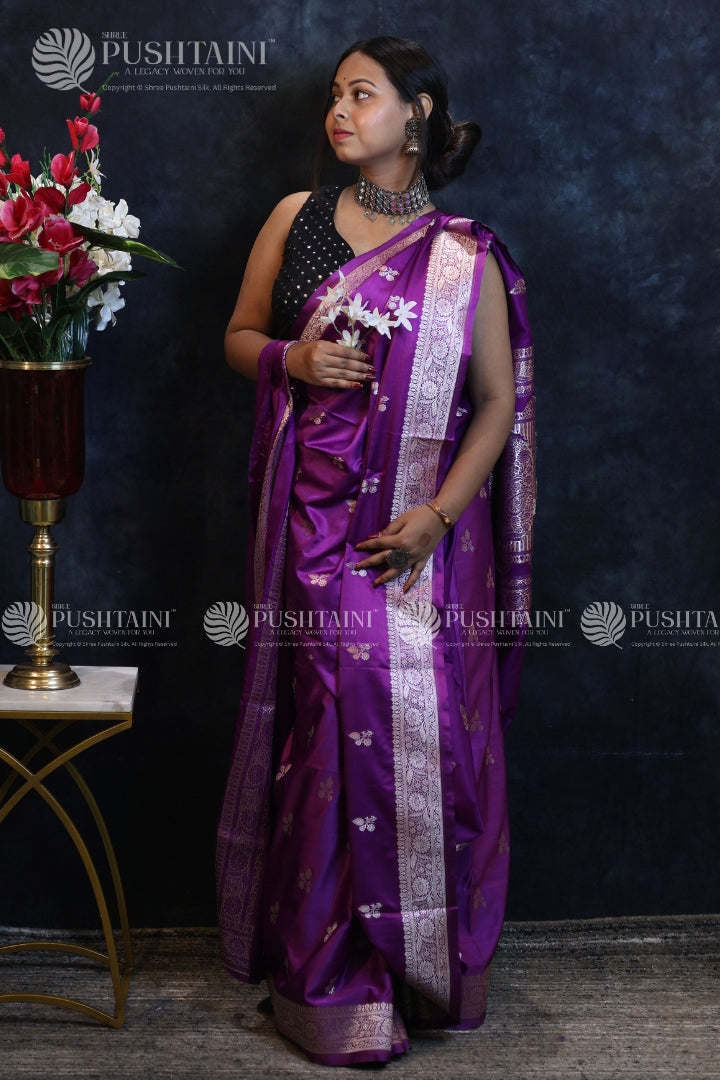 Purple Colour Banarasi Mashru Silk Saree