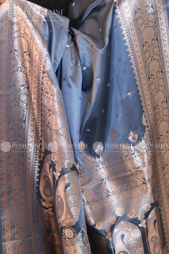 Grey Colour Banarasi Mashru Silk Saree