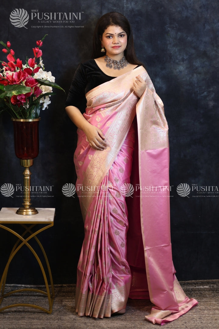 Pink Colour Banarasi Mashru Silk Saree