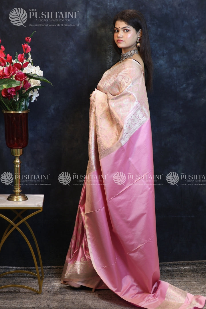 Pink Colour Banarasi Mashru Silk Saree
