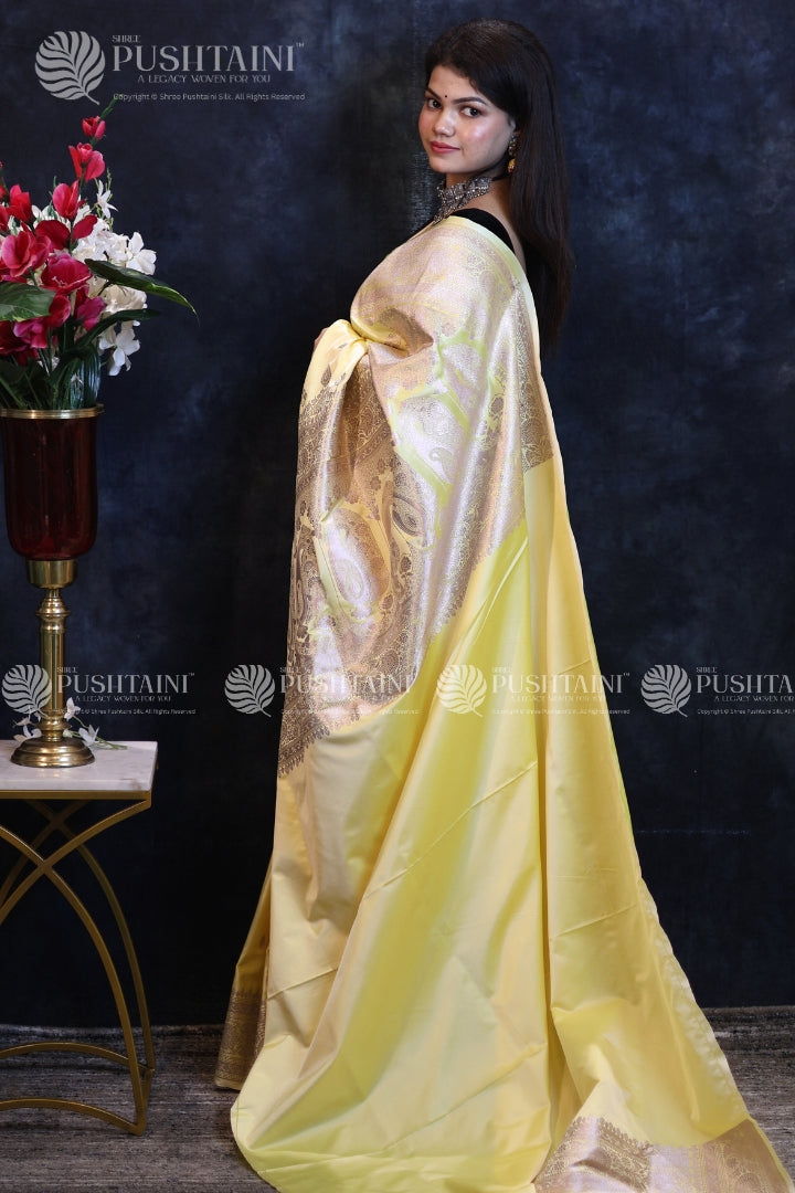 Yellow Colour Banarasi Mashru Silk Saree