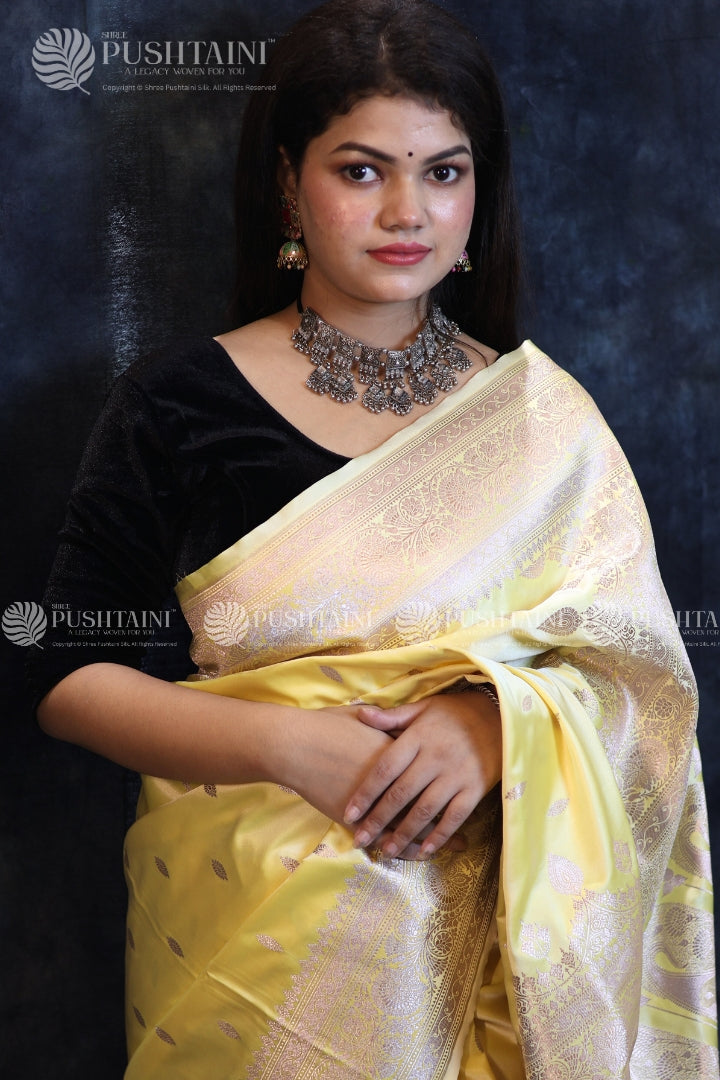 Yellow Colour Banarasi Mashru Silk Saree