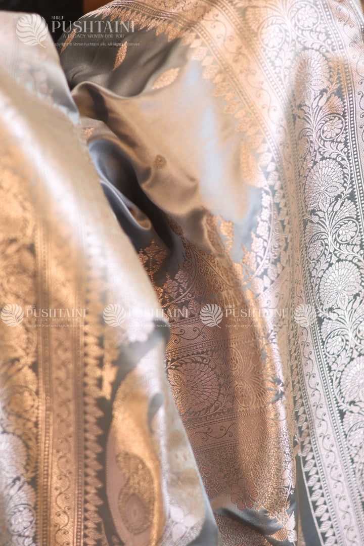 Grey Colour Banarasi Mashru Silk Saree
