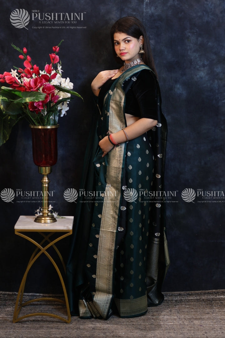 Rama Colour Banarasi Mashru Silk Saree