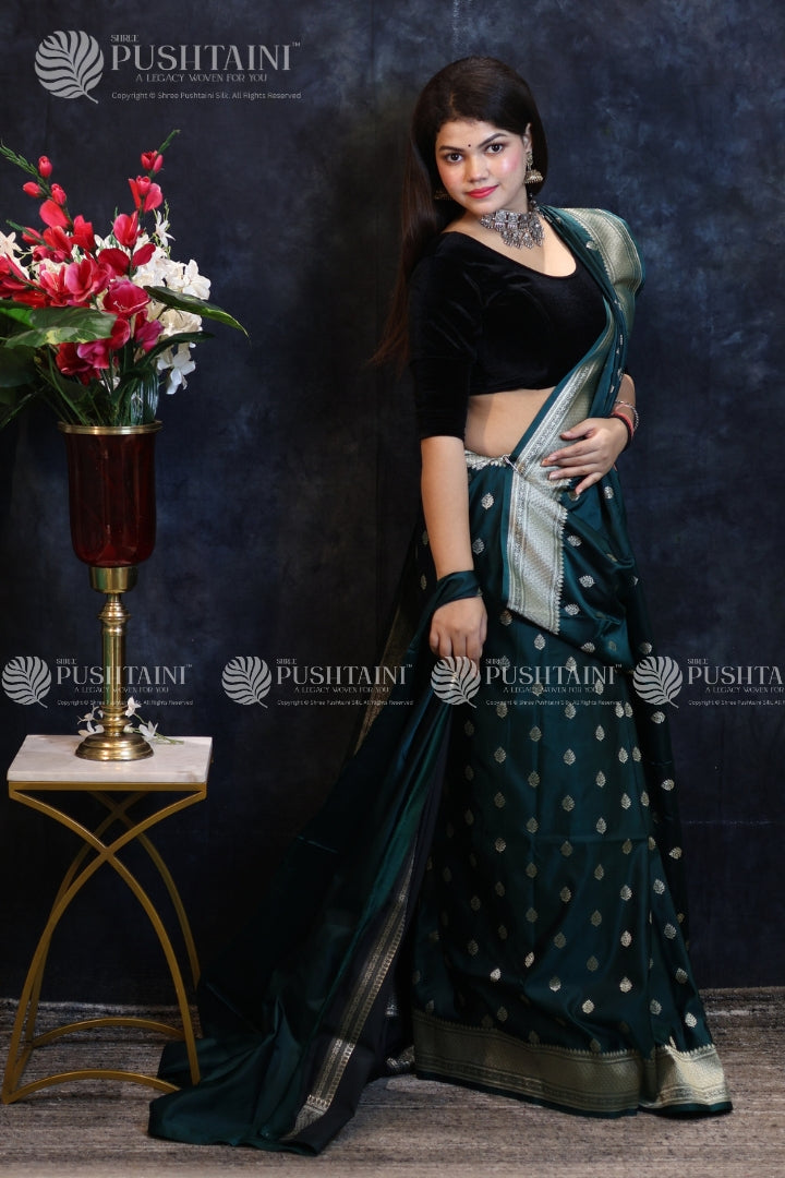 Rama Colour Banarasi Mashru Silk Saree